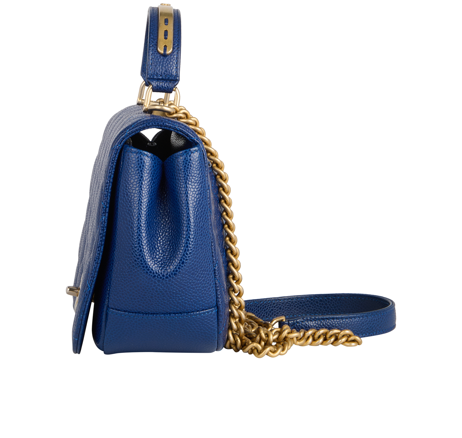Top Handle Round Flap, &pound;2,600, Handbags, Blue, Caviar Leather, Bottom view